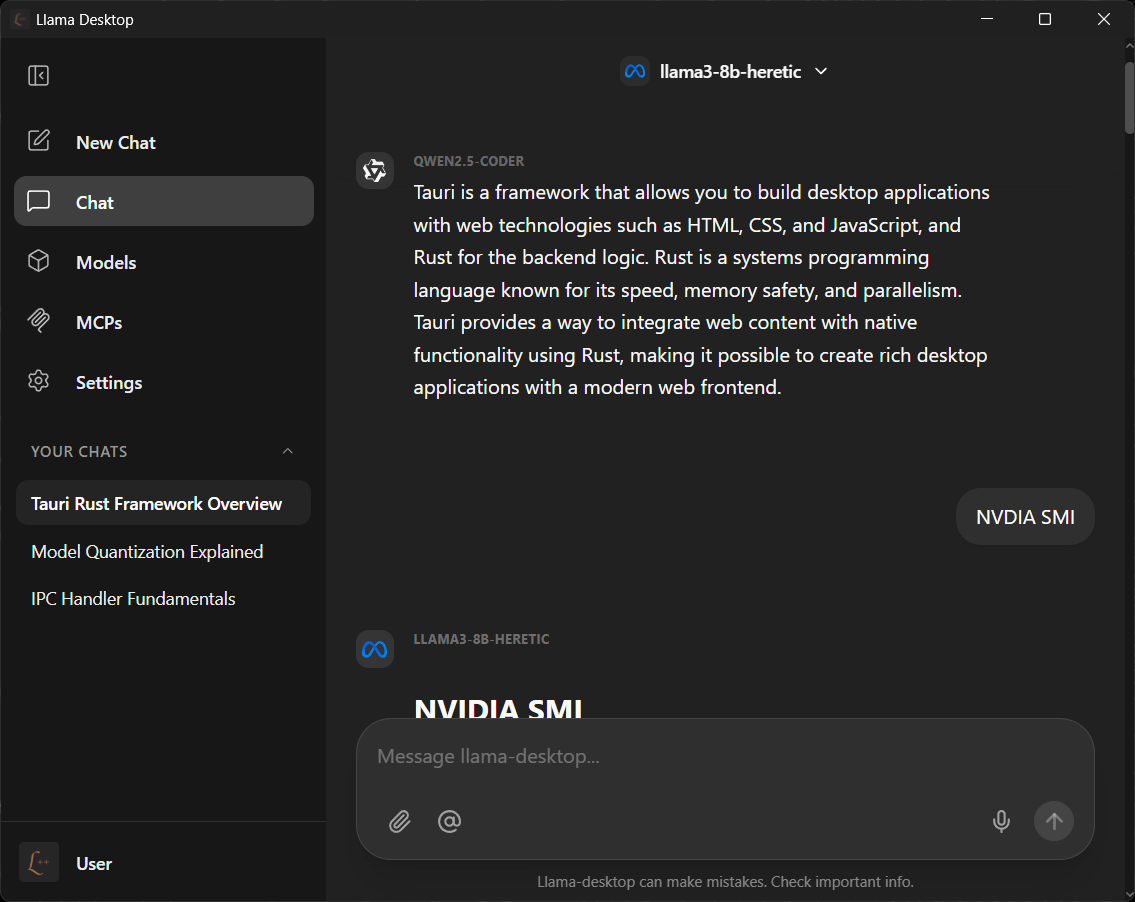 Llama Desktop Chat Interface
