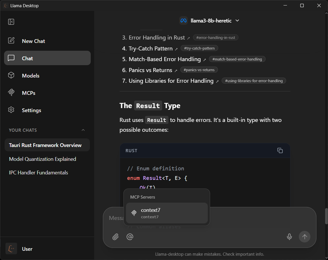 Llama Desktop MCP Servers