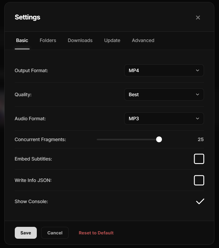 YTDLN-OPEN Settings Interface